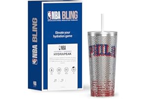 Hydrapeak x NBA Officially Licensed Philadelphia 76ers 25 oz Rhinestone Bling Tumbler with Straw Lid, Glitter Leakproof Stainless Steel Water Bottle