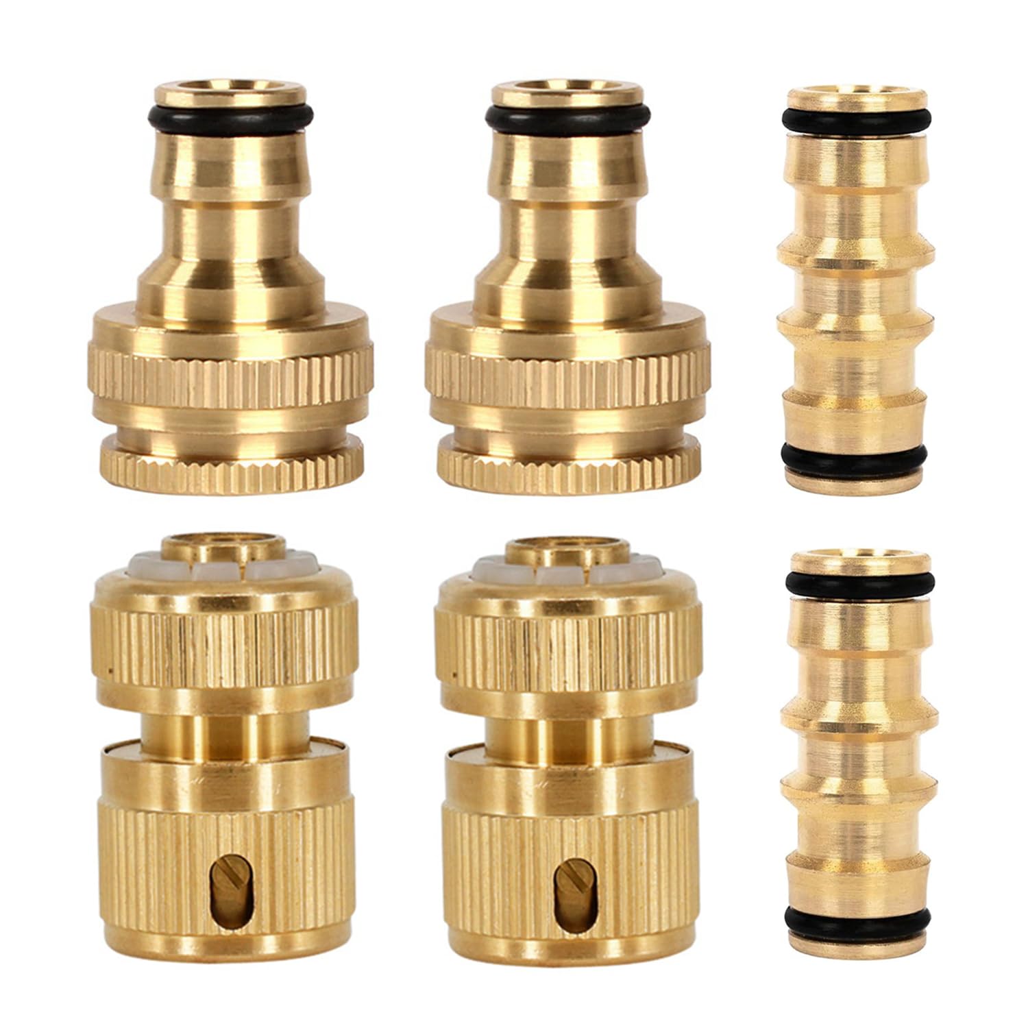 6 Pack Brass Garden Hose Connectors, Hose Pipe Connector & Tap Connector Kit, Quick Connect Hose Fittings for 1/2 Inch Garden Hose Pipes