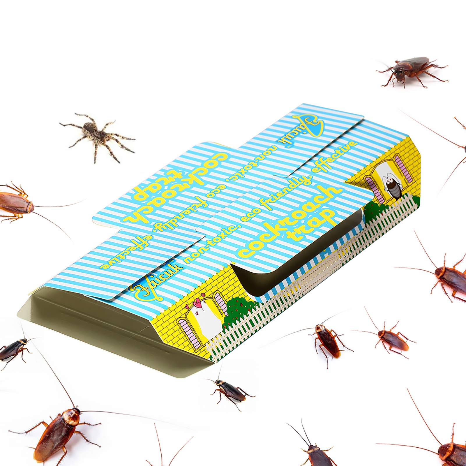 Cockroach Trap Sticky with Bait Non-Toxic and Highly Effective, Roach Indoor Trap Convenient and User Friendly- 12 Pack