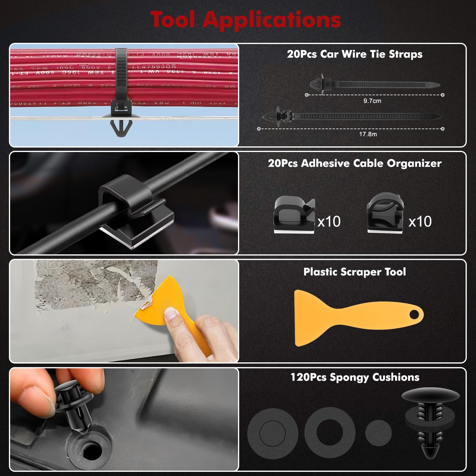 KAOLALI Auto Demontage Werkzeuge, 330 Stück Fahrzeug Demontage Zierleistenkeile Innen-Verkleidung Hebelwerkzeug, Montage-Werkzeugset, Clip-Demontage, Car Panel Removal Tool Autotür (Rot) 7