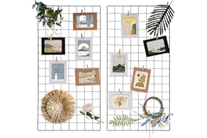 Lnrueg 2 Pack Wire Wall Grid Panel 30" x 15", Wall Grid Shelf with Photo Frames for Photo Display, Metal Mesh Message Board Memo Boards, Heavy Duty Gridwall Display Rack for Art Retail Display