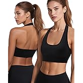 iMuchic Halter Sports Bra for Women - Seamless Open Back Padded Impact Halter Bras for Women with Removable Cups