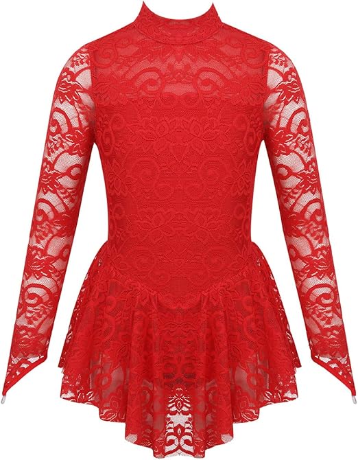 Download Kids' Dancewear Kids Girls Floral Lace Mock Neck Skating ...