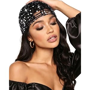 Ababalaya Sequin Disco Cap 100% Cotton Handmade Crochet Hat Boho Beanie for Women Girls Y2K Knit Hollow Out Skull Caps