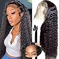 Wear and Go Glueless Wigs Human Hair Pre Plucked Pre Cut Deep Wave Lace Front Wig Human Hair 4x4 Lace Closure Curly Human Hair Wig for Black Women 180% Density Curly Lace Front Wigs Glueless 22 Inch