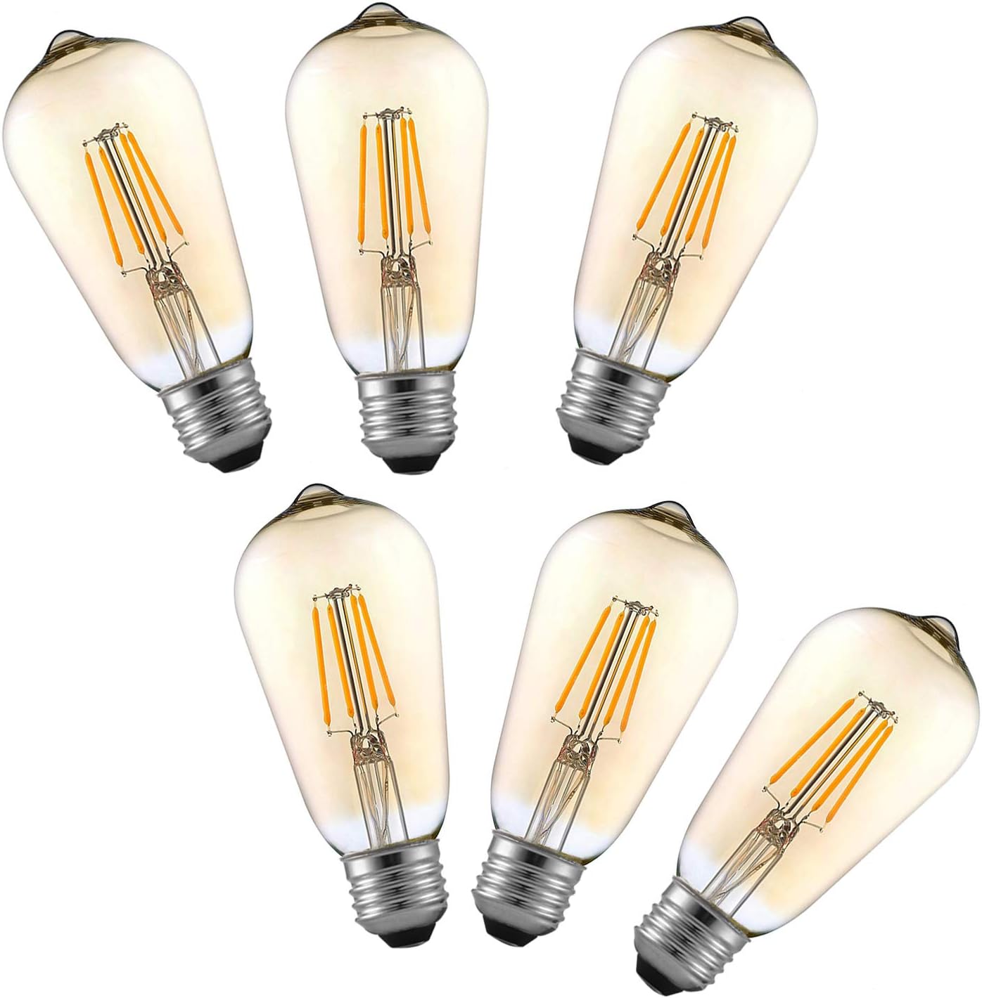 Tememdy LED Edison Bulb,Antique 4W Vintage Edison Bulb,E26/E27 ST58 Dimmable Led Bulb 450 Lumens,Pack of 6