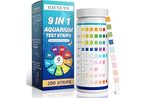 BACNUNN Aquarium Test Strips: 200CT 9 in 1 Quick & Accurate Fish Tank Water Testing Kit for Freshwater Pond Testing Nitrate Nitrite Hardness Free Chlorine pH Carbonate Total Alkalinity Copper Iron