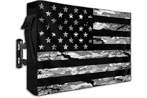 LBCASA American Flag Outdoor TV Cover 40 to 43 Inch Weatherproof, Camouflage Black Stripes 600D Oxford TV Covers with Zipper, Vintage US Flag Outside Flat TV Screen Protector Size 40"W x 25"H x 4.5"D