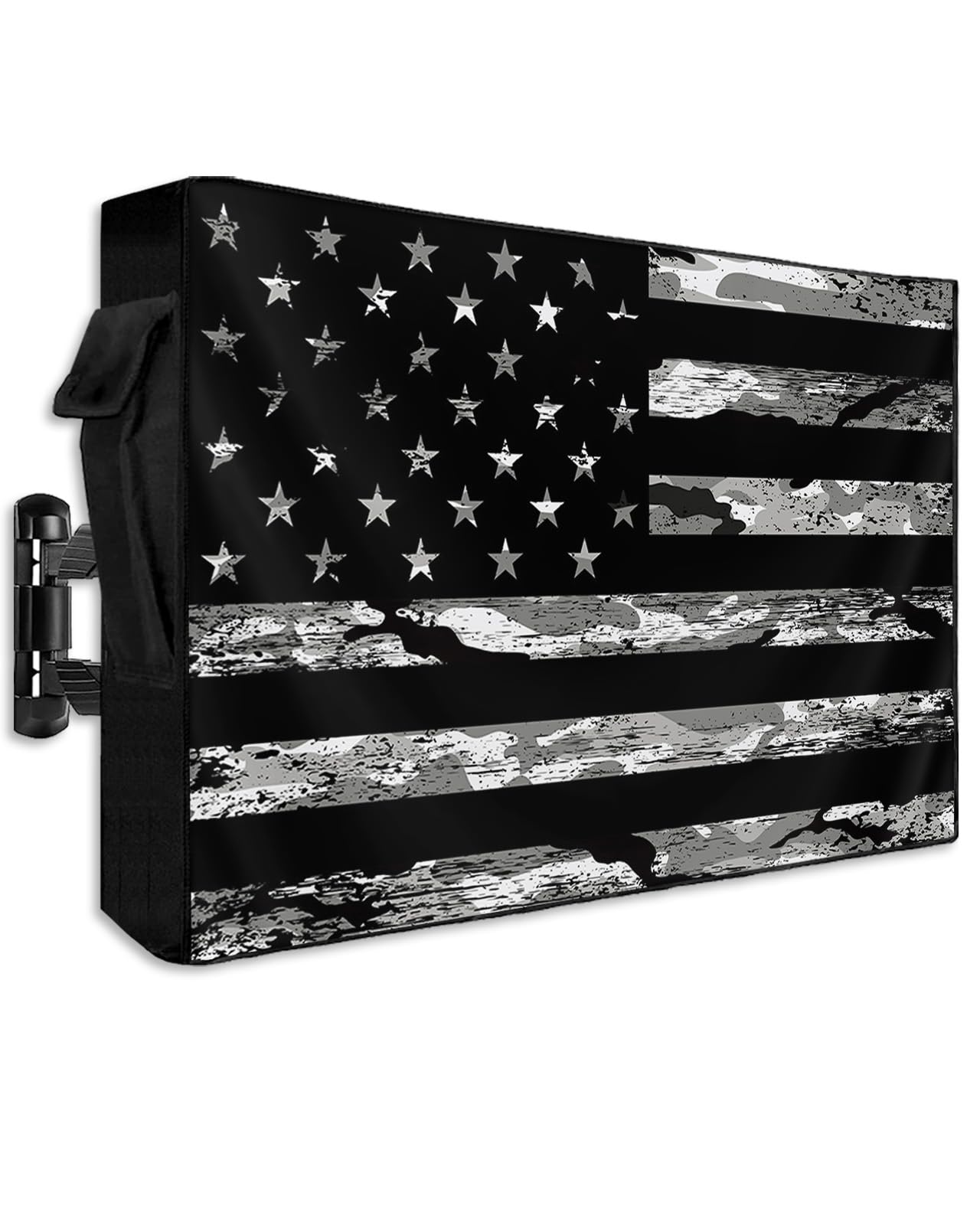 Photo 1 of LBCASA American Flag Outdoor TV Cover 70 to 75 Inch Weatherproof, Camouflage Black Stripes 600D Oxford TV Covers with Zipper, Vintage US Flag Outside Flat TV Screen Protector Size 68"W x 42"H x 4.5"D