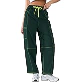 YIPINK Women’s Hiking Cargo Pants – Lightweight Wide Leg Outdoor Pants with 5 Pockets, High Waisted Drawstring Streetwear