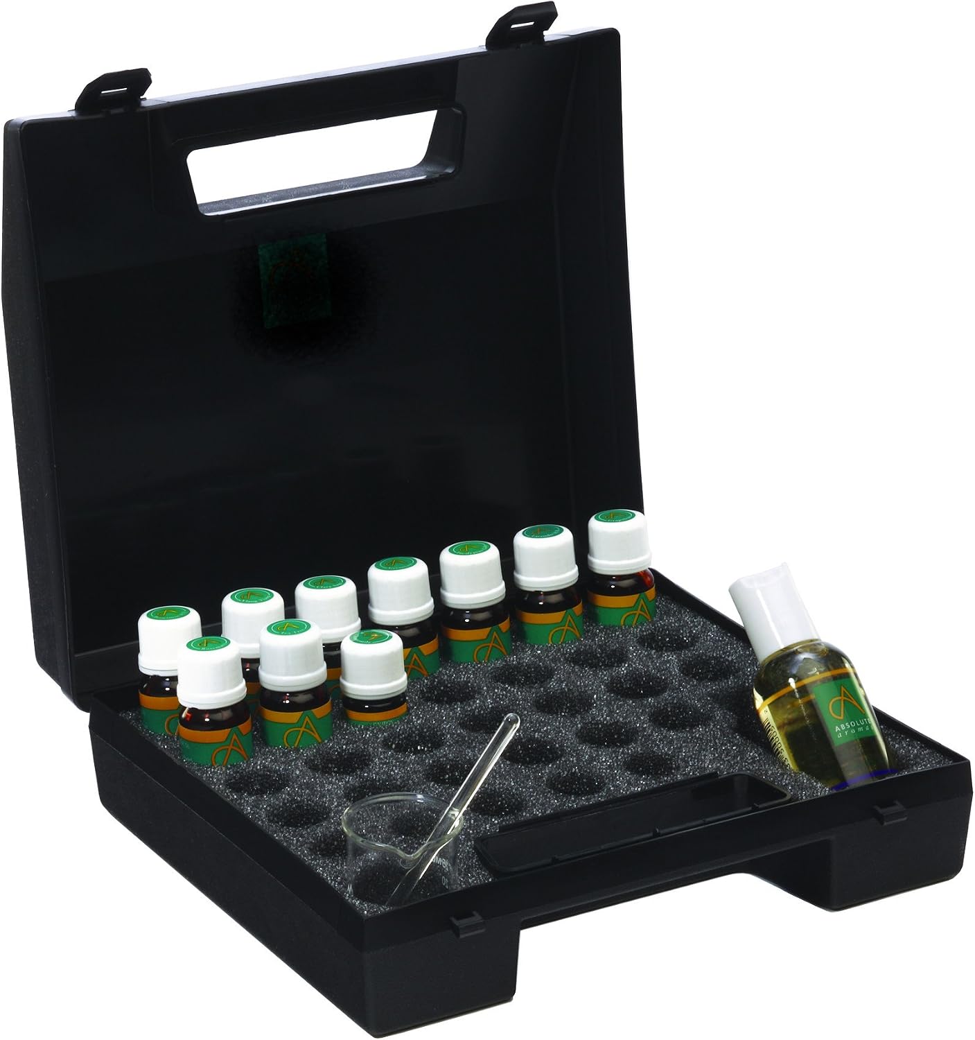 Absolute Aromas Aromatherapy Starter Kit Complete with 10 Essential Oils and 50ml Almond Oil in a Plastic Storage case