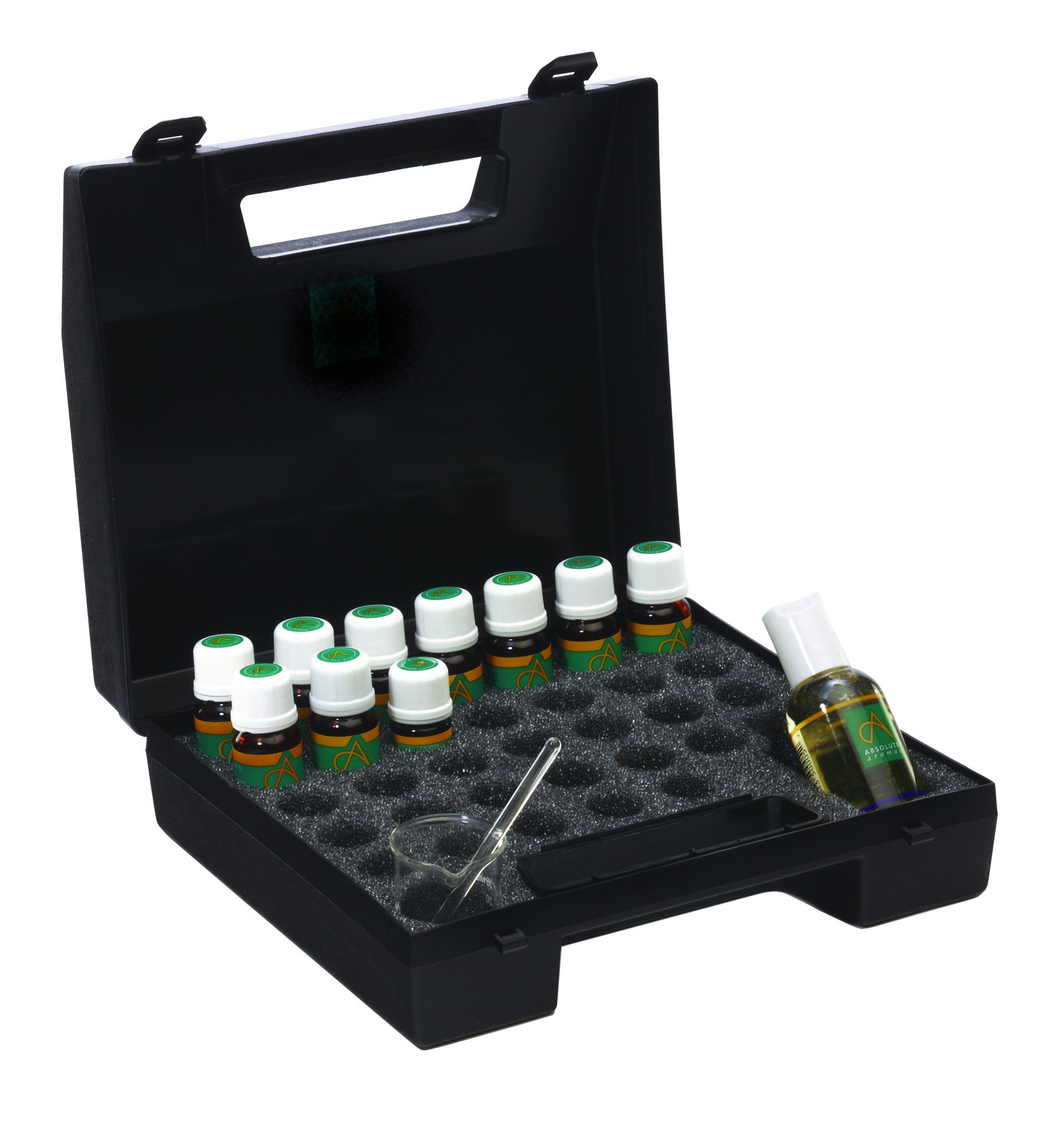 Absolute Aromas Aromatherapy Starter Kit Complete with 10 Essential Oils and 50ml Almond Oil in a Plastic Storage case, Includes Bergamot, Eucalyptus, Lavender & Tea Tree