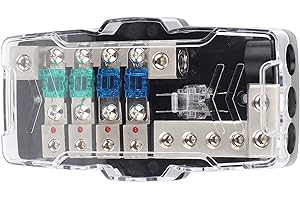 12V-24V DC Box with LED Indicator for Cars, Trucks & ATVs 4-Way Block Holder (4x4/8GA Output, 2x0/4GA Input Winter-, Plated C