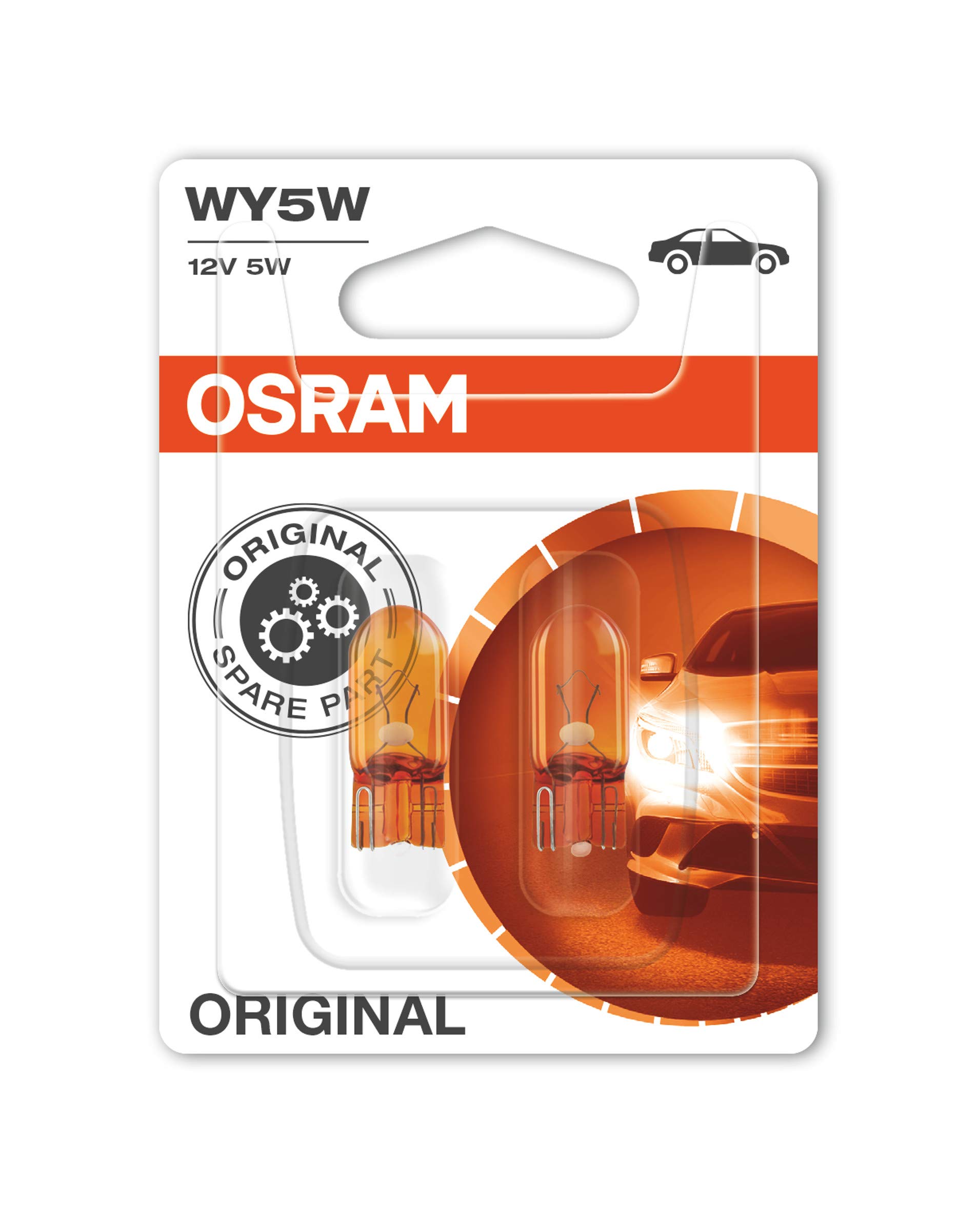 OSRAM ORIGINAL WY5W Halogen Signal Lamp, Turn Indicator Bulb, 2827NA, 12V, Amber, Double Blister 2 lamps