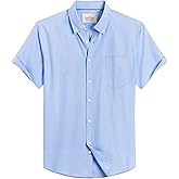 Alimens & Gentle Men's Short Sleeve Oxford Shirt Regular Fit Button Down Collar Shirts with Pocket