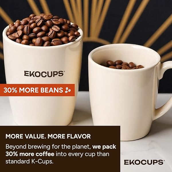 EKOCUPS ORGANIC SWISS WATER DECAF FRENCH ROAST COFFEE PODS, EXTRA 30% MORE COFFEE PER CUP, ARTISAN FAIR TRADE DARK ROAST, FOR KEURIG K CUP MACHINES, RECYCLABLE PODS, 40 COUNT