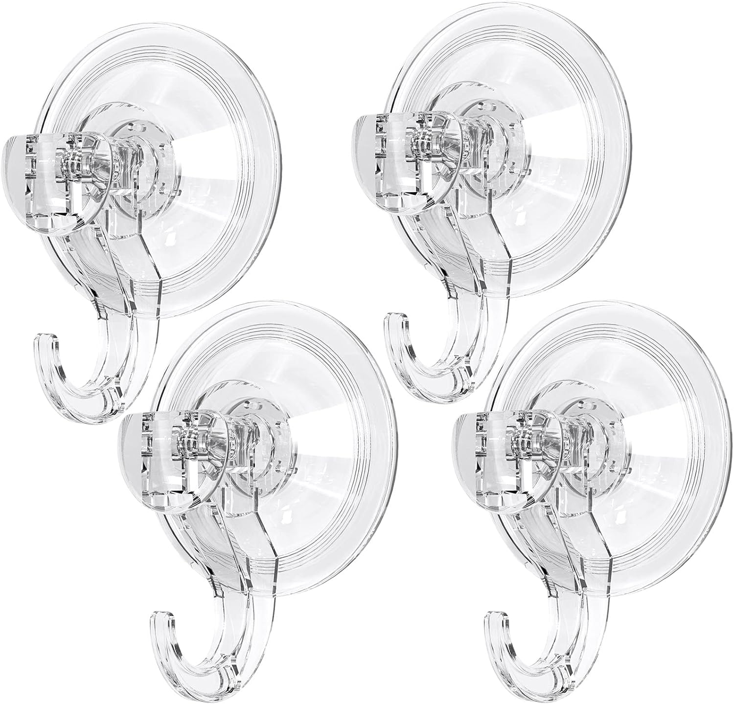 GlobaLink Suction Hooks, 4 Pack Clear Reusable Heavy Duty 3KG Vacuum Suction Cup Hooks, Plastic Smooth Wall Hangers Vacuum Seamless Sucker Hook for Bathroom Kitchen Window Bags Coats Caps Towel