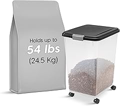 IRIS USA Airtight Dog Food Storage Container, Up to 54 lbs, Attachable Wheels, For Dog Cat Bird and Other Pet Food Storage Bi