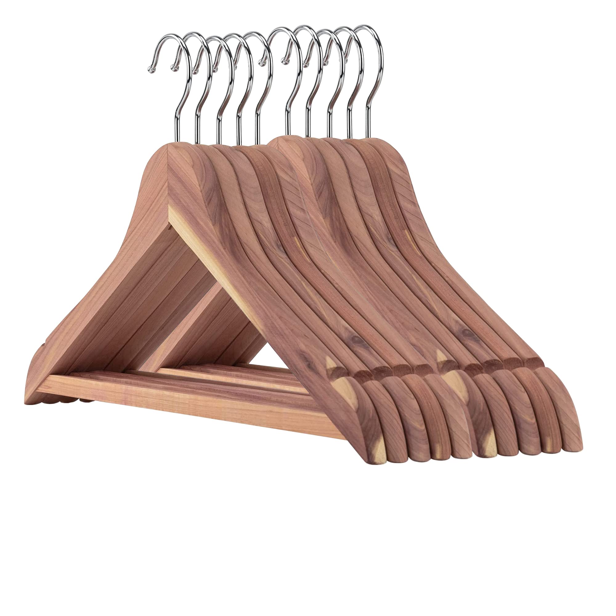 Hangerworld 10 Premium 44cm Natural Cedar Wood Clothes Coat Hangers with Non Slip Trouser Bar