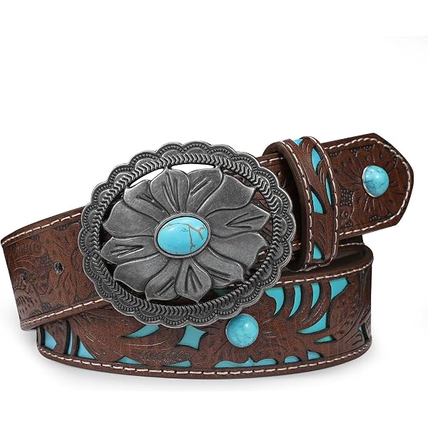 Fibbia Cintura Western Nocona Argento Motivo Floreale Azteco - Larghezza Cintura 1.5 Pollici