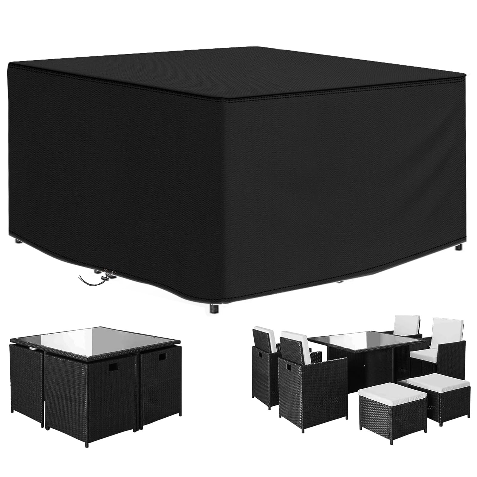 Funshot Cube Garden Furniture Covers Waterproof, Patio Rattan Set Cover,135x135x70 cm, 420D Oxford Fabric Rattan Garden Furniture Cover, Windproof, Anti-UV, Garden Table Cover