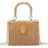 KUANG! Handwoven Rattan Bag for Women Woven Straw Square Crossbody Bag Vintage Basket Purse Beach Tote Bag