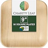 Charity Leaf Disposable Palm Leaf 9" Square Plates (50 pieces) Bamboo Like Serving Platters, Disposable Boards, Eco-Friendly Dinnerware For Weddings, Catering, Events