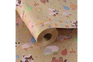Aimyoo Farm Animal Kids Kraft Birthday Wrapping Paper Jumbo Roll, Baby Barn Animal Gift Wrap Paper 17 in x 60 ft