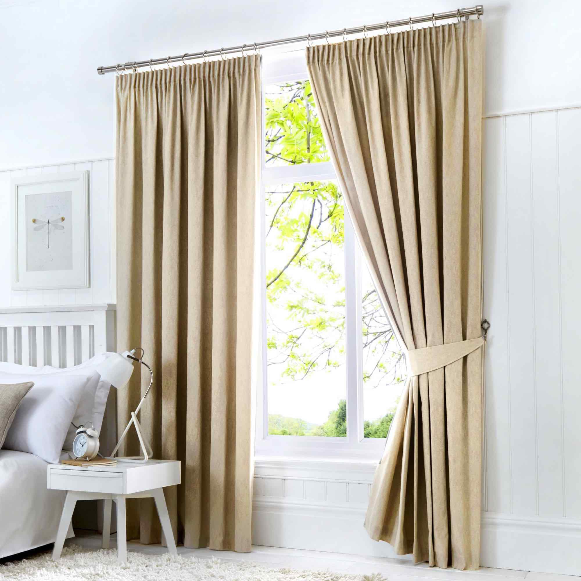 Fusion Natural W66 x L72x Pencil Cream-2x Panels Bedroom & Living Room-Pleated Curtains and Drapes in Light Beige, Blackout/Thermal Insulated, 66" Width x 72" Drop (168 x 183cm)