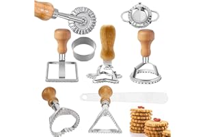 Ravioli Pasta Cutter Wheel Set of 9,Ravioli Stamp Maker Cutter with Roller Wheel Set, Mold with Wooden Handle and Fluted Edge