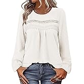 BETTE BOUTIK Womens Boho Fall Long Sleeve Shirts Crewneck Dressy Casual Blouses Trendy Flowy Tops