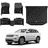 3W Floor Mats & Cargo Liner Fit for Jeep Grand Cherokee 2016-2021/ Grand Cherokee WK 2022 2023 (Non L), TPE All Weather Custom Fit 1st and 2nd Rows Car Mats and Trunk Liner, Black