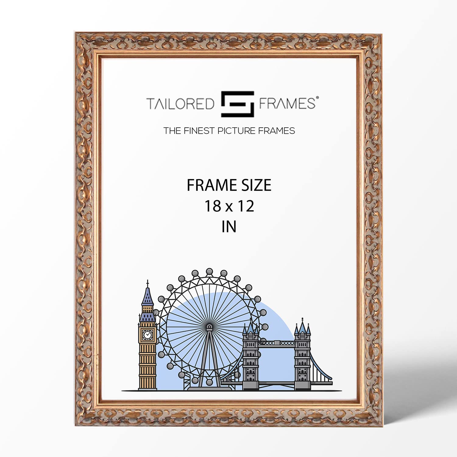 Tailored Frames Vienna Gold 18" x 12" | Rustic Style Vintage Single Picture Frame | Wall Hanging Type | Photo Frame Without Mount