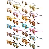 Dunzy 24 Pairs Kids Flower Sunglasses Retro Round Sunglasses for Toddler Girls Boys Beach Party, Aged 3-10(Vintage Color)