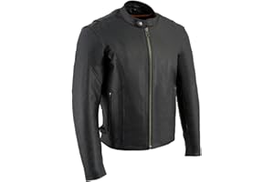 Milwaukee Leather LKM1710 Men's Black Classic Scooter Style Leather Motorcycle Jacket w/Removable Thermal Liner - Small