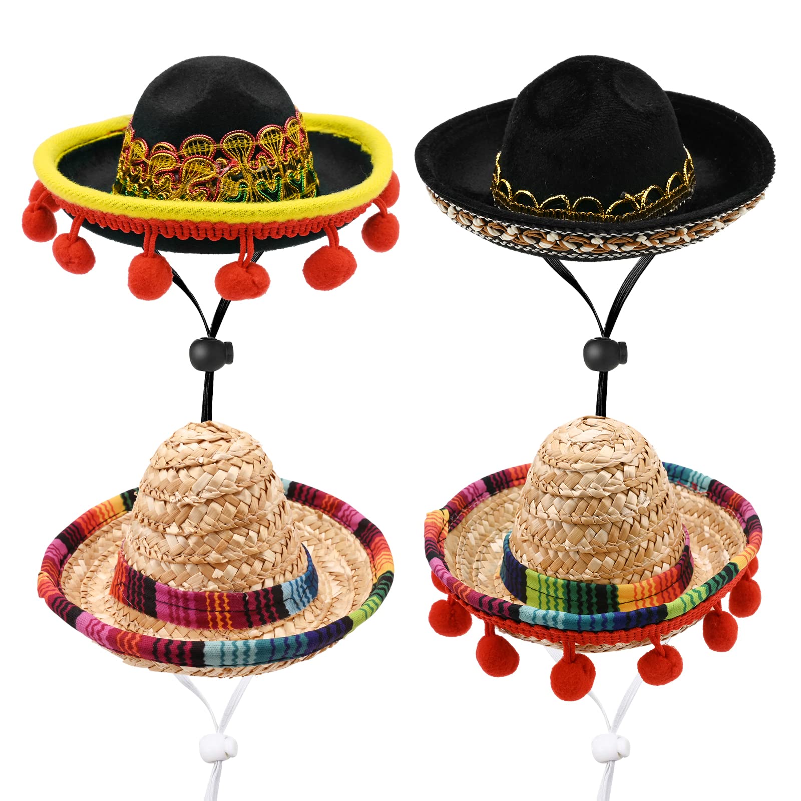 Hileyu Mini Mexican Sombrero Hats 4Pcs Colorful Sombrero Hats Mini Fun Fiesta Straw Hat Cute Straw Sombreros for Fiesta Carnival Summer Mexican Theme Decorations Party Favors