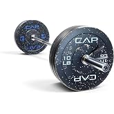 CAP Barbell 160 lb Economy - Speckled Olympic Weight Set with 7ft Chrome Barbell &amp; Black Bumper Plates with Color Logo