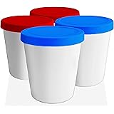 LIN Ice Cream Containers 4-Pack - 1Quart Reusable Round Storage Tubs for Homemade Ice Cream, Dessert, Gelato, Sorbet, 2 Red &
