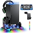 MENEEA Upgraded RGB Cooling Fan Stand for Xbox Series X with Controller Charger : Accessories for Xbox X Console, Dual Charging Dock & Cooler System Station,with 11 Light Modes & Headset Hook