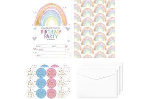 Birthday Party Invitations, 20 Pack Rainbow Birthday Invitations with Envelopes Kids Party Decoration Supplies Baby Shower In
