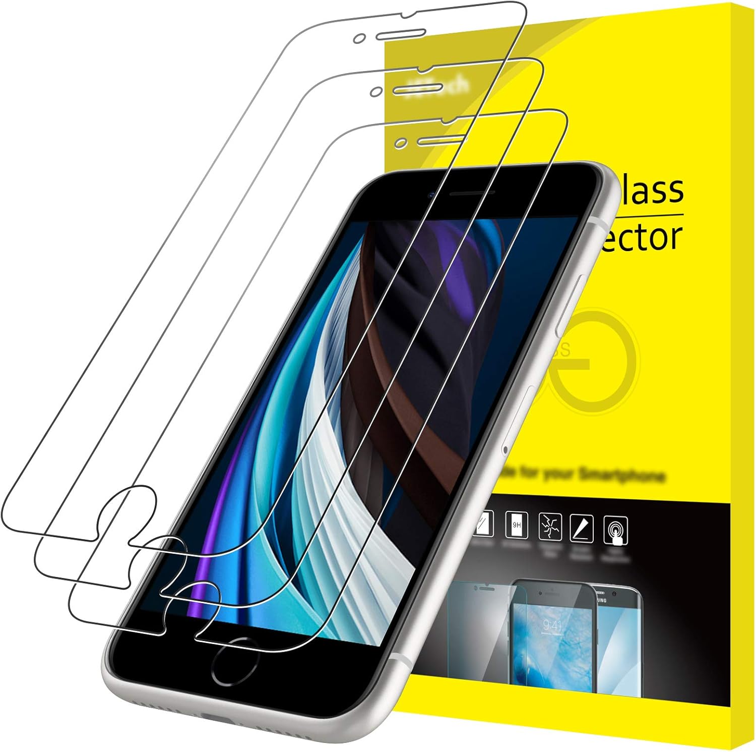 JETech Screen Protector for iPhone SE 3/2 (2022/2020 Edition) 4.7-Inch, Tempered Glass Film, 3-Pack, Transparent
