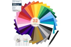 moinkerin HTV Heat Transfer Vinyl with Tweezers 32 Colors Iron on Vinyl Sheets for All Cutter Machine HTV Vinyl for Shirts fo