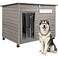 Ketive 43" L Large Dog House Outdoor Weatherproof Wooden Igloo Dog House with Chew-Proof Iron Frame for Small to Large Dogs,Waterproof House for Dogs Outside PET65-Grey