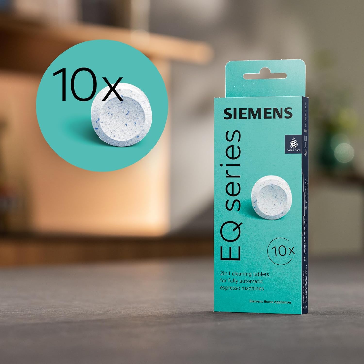 Siemens Reinigungstabletten TZ80001A, 10 Stück, Kaffeeöl-Rückstände ideal entfernen, Original-Zubehör, passend für Kaffeevollautomaten der EQ Reihe, sowie Einbauvollautomaten 5
