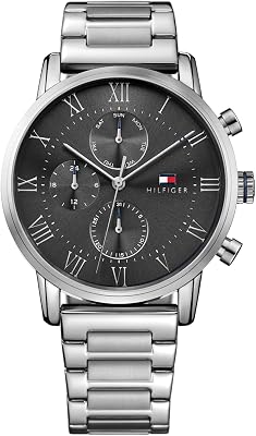Montre Multifonction à Quartz Analogique pour Homme 44mm - Cadran Gris, Bracelet en Acier Inoxydable Argenté, 3 sous-Cadrans, Résistance à l'eau 3ATM - 1791397