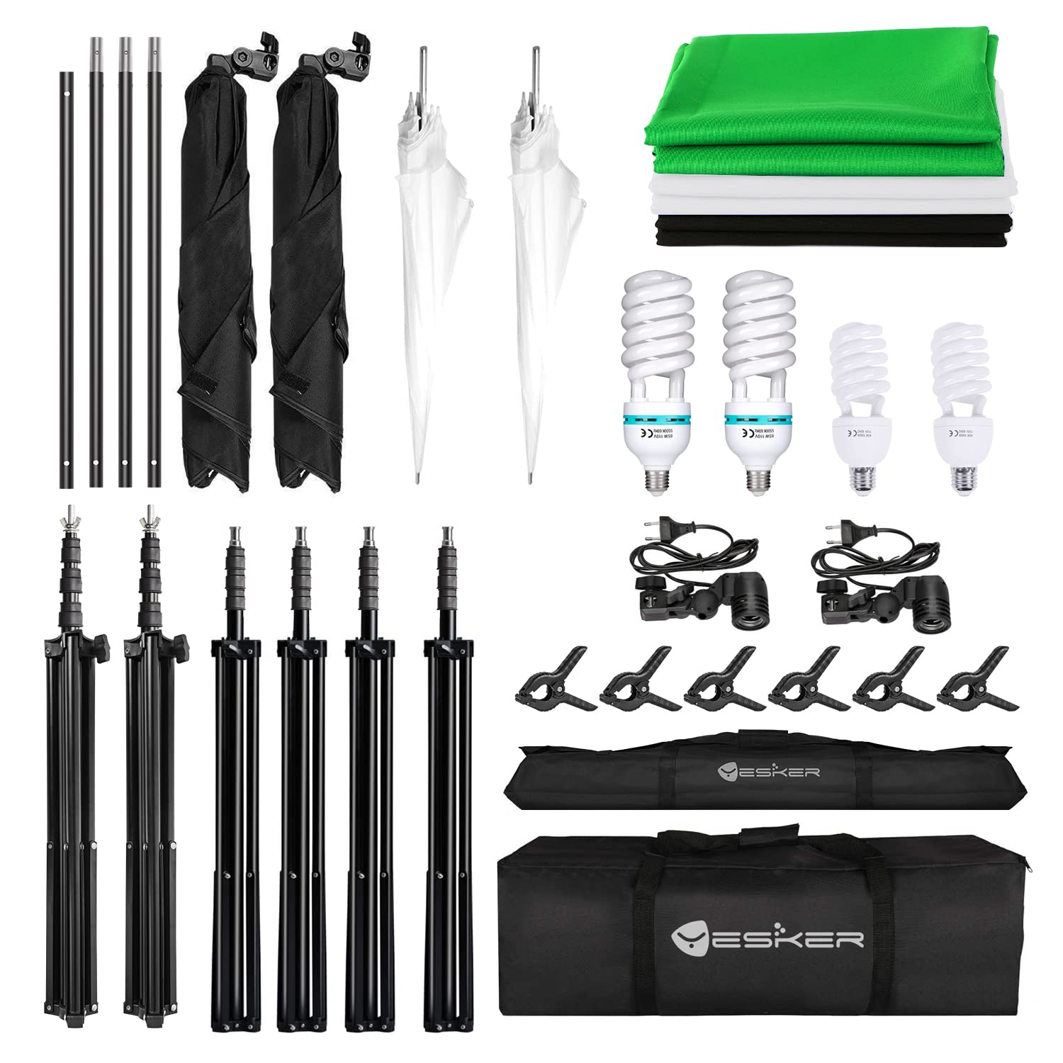 Yesker Photography Lighting Kit 8.5 x 10 ft Background Support System Umbrellas Softbox Continuous Lighting Kit for Photo Shoot Studio Portrait, Product and Video Recording Photography