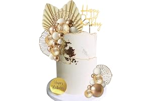 LEFUBABY White Gold Balls Cake Toppers Balls Birthday Cake Decorations for Birthday Boho Wedding Baby Shower Party Decoration (White Gold)