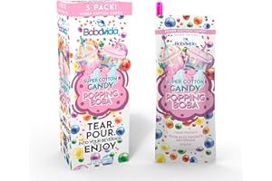 BOBAVIDA Super Cotton Candy Popping Boba - 5 Boba Packets with Straws for Drinks, Desserts & Food Toppings - Non-GMO Popping Boba Pearls