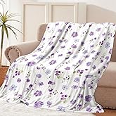 Rajahubri Floral Throw Blanket Purple Flowers Blanket Ultra Soft Flannel Fleece Throw Blanket Lightweight Cozy Fluffy Plush Blanket for Bed Couch Sofa 50" X 60"