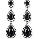 BriLove Gorgeous Shiny Rhinestones Teardrop Chandelier Long Dangle Earrings for Wedding Bridal Party Prom Jewelry Accessories